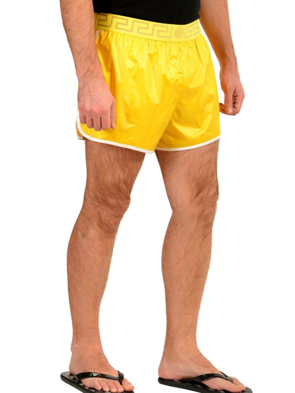Versace Men’s Yellow Swim Trunks with White Trim